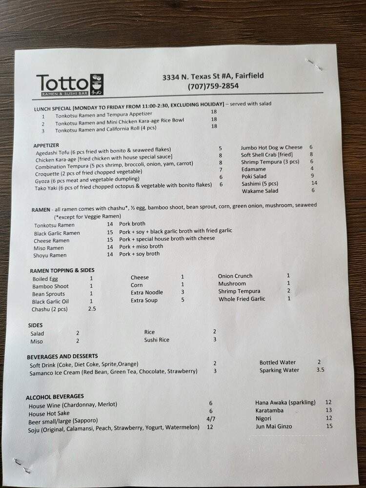 Totto Ramen and Sushi Bar - Fairfield, CA