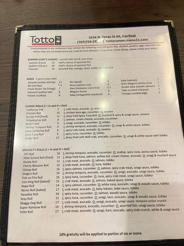 Totto Ramen and Sushi Bar - Fairfield, CA