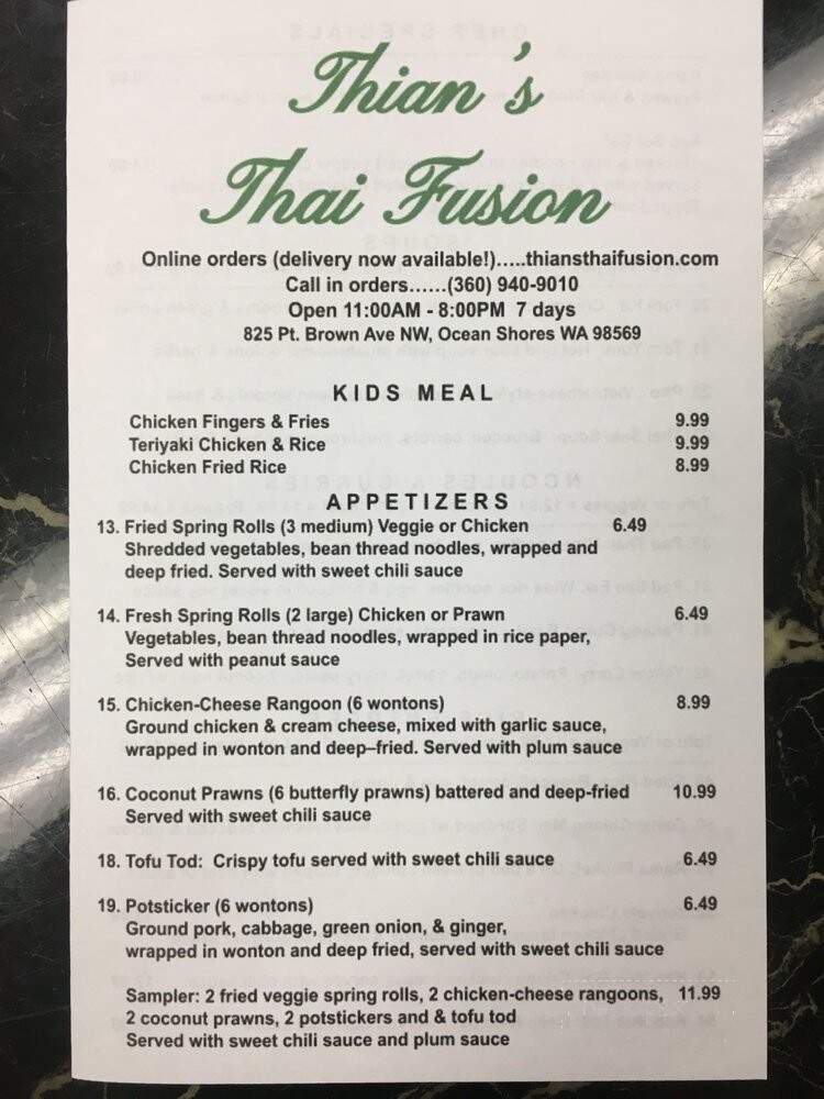 Thian's Thai Fusion - Ocean Shores, WA